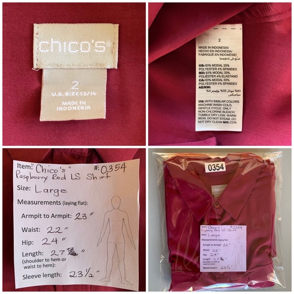 Chico’s Raspberry Red Button Down Shirt Size 12-14 - Picture 4 of 8